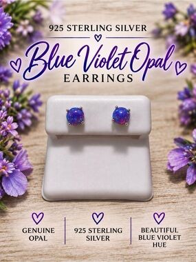 Sterling Silver Blue Violet Opal Stud Earrings